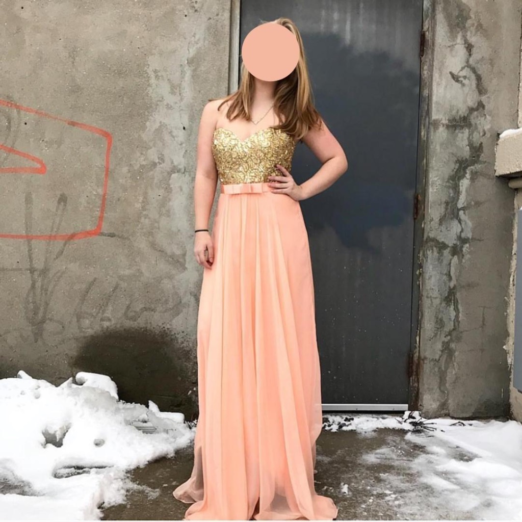 La Femme Beaded Top Strapless Gown